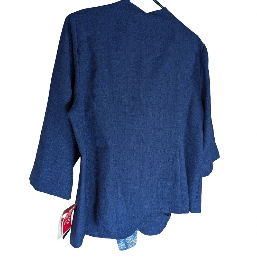 Leslie Fay Blazer Womens 20WP Blue 3/4 Sleeve Button Front Scarf Included NWT AC